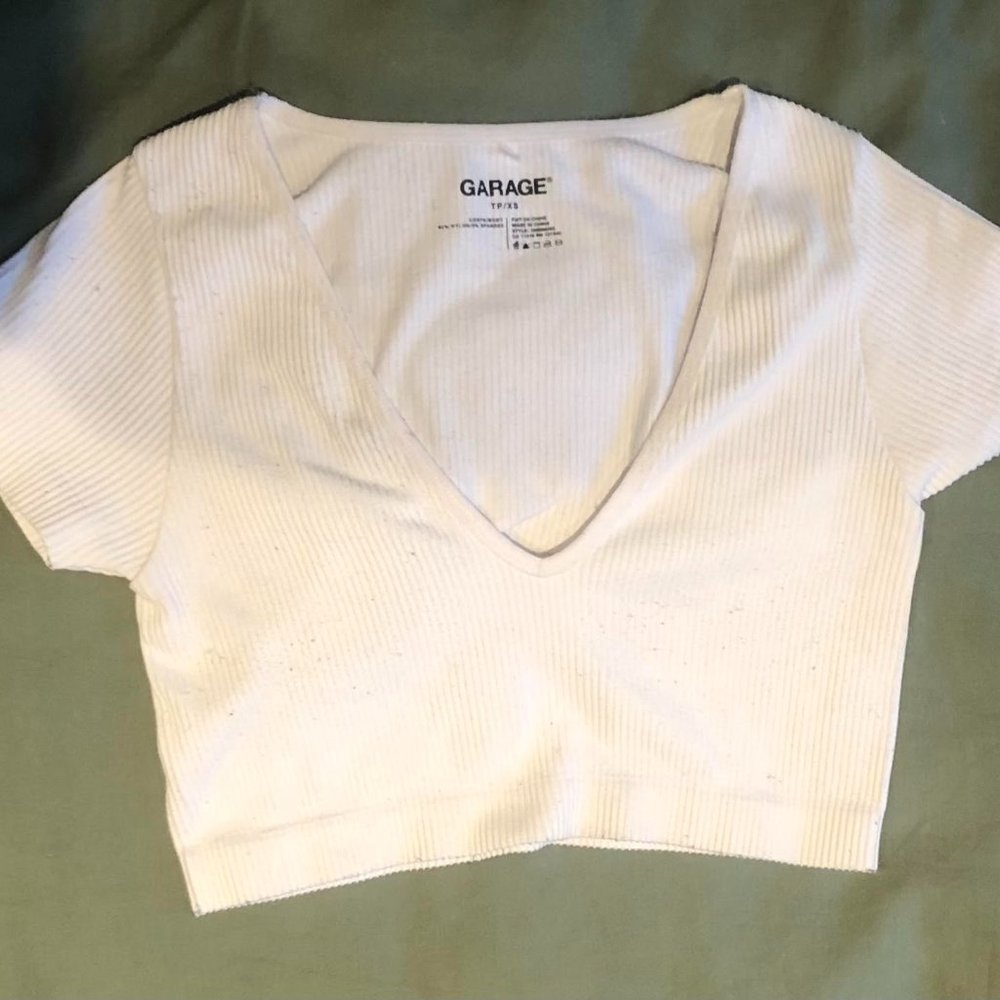 Garage, White Ribbed Crop Top. Size US S.